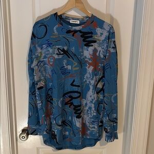 Vibrant Blue Graphic Long Sleeve Shirt